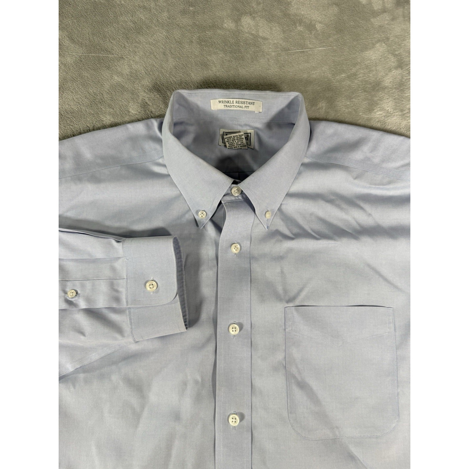 Ll Bean Shirt Men's 17.5-35 Blue Traditional Fit Wrinkle Resistant Button Up